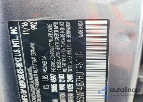 2017 Mercedes-Benz C 300 from USA, damaged, VIN 55SWF4JB7HU198118